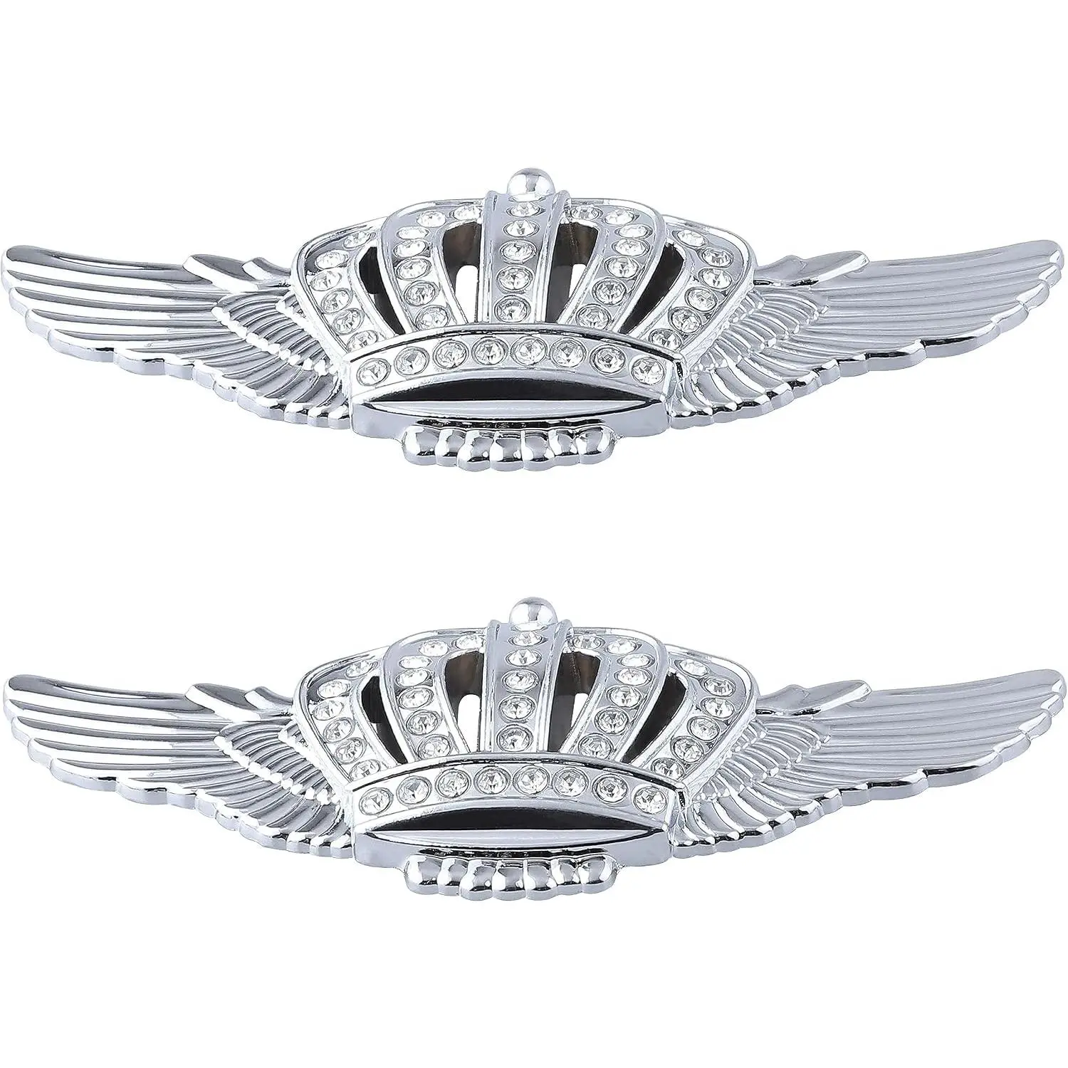 Wing Crown Emblems,Crystal Diamond Crown Car Stickers Decals Decoration for Car SUV Window Laptops Luggage (Silver)