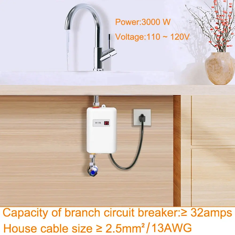 Tankless Water Heater Electric 110V, 3000W Instant Water Heater Under Sink, Kitchen Appliances, On Demand Hot Water Heater Electric with Digital Display, Electric Mini Water Heater for Washing Hands with Slow Flow Rate