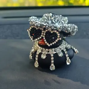A shiny little black duck fortune-making duck. A car dashboard decoration item. Diamond-studded glasses, gemstone necklace, bag pendant. Car Interior Decoration Girly Car Accessories