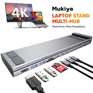 【Laptop Stand Hub】Mukiya USB C Laptop Stand with Docking Station, 8 in 1 USB C Hub with 4K HDMI, 3xUSB C, 2xUSB A, 1xSD, 1xTF Port for MacBook/Dell/HP/Surface/Lenovo Springtok