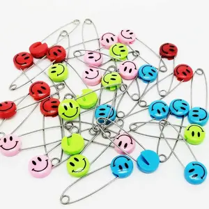 50PCS Safety Pins Child Proof Safety Pin, Candy-Color- Smile Cute Baby Safe Pins,Plastic Head, for Fabric Diapers, Garment Repair (50) Sewing Supplies Crafts Sewing Kit Seamless StitchingSurfoze