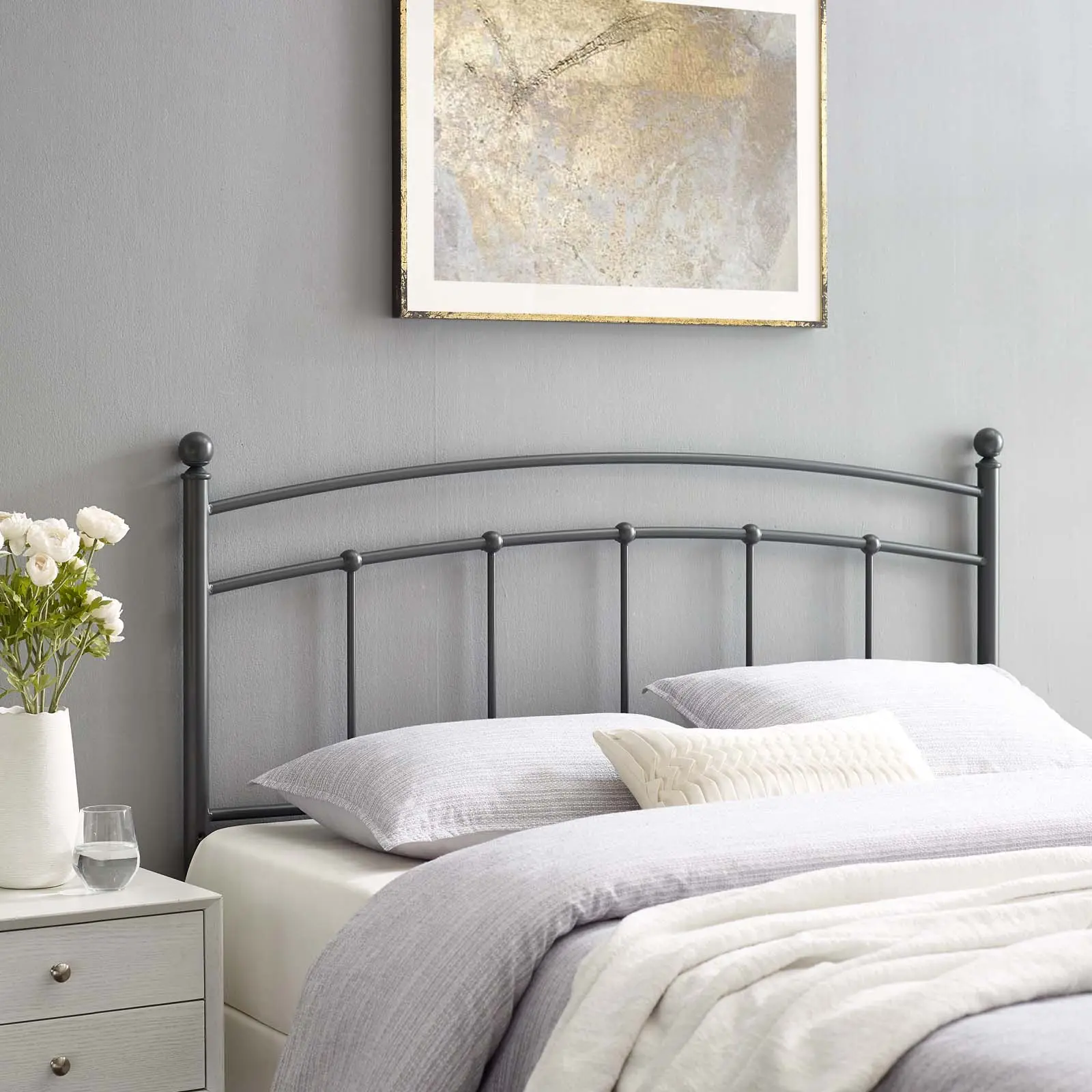 Modway Abigail Twin Metal Headboard - Gray, Modern Bedroom & College Dorm Furniture, Height-Adjustable, Country Rustic, Arched Shape Indoor Headboard