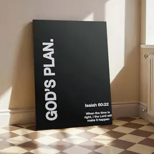 The Bible verse "God's Plan"  - Black and white religious wall hanging - Inspirational home decor item that can be hung directly, suitable for home, office, and prayer room - Christian gift, religious home decoration, simple and elegant frame.