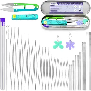 86 Pcs Beading Needle Set, 6 Sizes Big Eye Beading Needles for Seed Beads, Including Long Straight Twist Flexible Needles for Jewelry Making