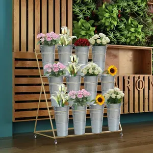 New 12 Inch Large Galvanized Metal Vases Farmhouse French Flower Bucket Vases for Cut Flowers for Home Decor and Wedding Table Centerpiece Decorations ( Large Silver Set of 4) Ornaments