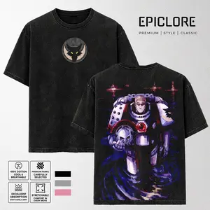 Garviel Loken warhammer 40k Washed 2 sided printed Oversized Unisex Cotton Crewneck tee 40k merch retro black soft graphic tee