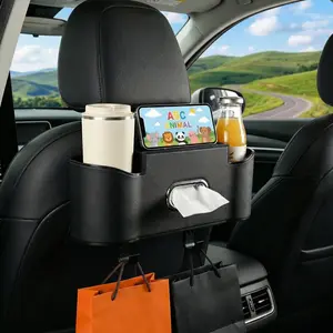 Car Back Seat Organizer 4-in-1 Multifunctional with Cup Holder & Tissue Box, Nappa Leather Storage for Phone Snacks Handbag, Car Backseat Organizer for SUVs, Vans, Sedans