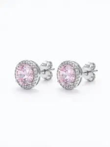 A pair of classic Harlow pink zirconia earrings, specially designed for ladies, free of allergies, with a total diameter of 8 millimeters, made of S925 silver plating and copper.