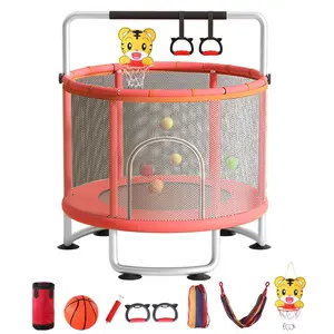 Trampoline for Kids, Update T-handrail Adjustable Baby Toddler Trampoline with Basketball Hoop, 440lbs Anti-Rollover Round Bottom Indoor Outdoor Toddler Trampoline with Enclosure trampoline