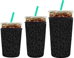 3 Pack  Neoprene Insulator Sleeve for Iced Coffee Cups, Funny Coffee Cup Sleeves for 16-32oz Coffee cups, Cute Drink Sleeve for Cold Hot Beverages Cute Black Leopard