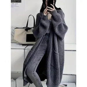 Women's Handmade Style Loose Cardigan - Soft Machine Washable Long Sleeve Sweater with Pockets, Bright Pink Casual Fashion All-Season Versatile Coat, Knitted Clothing, Loose Fit, Soft Texture, Daily Wear