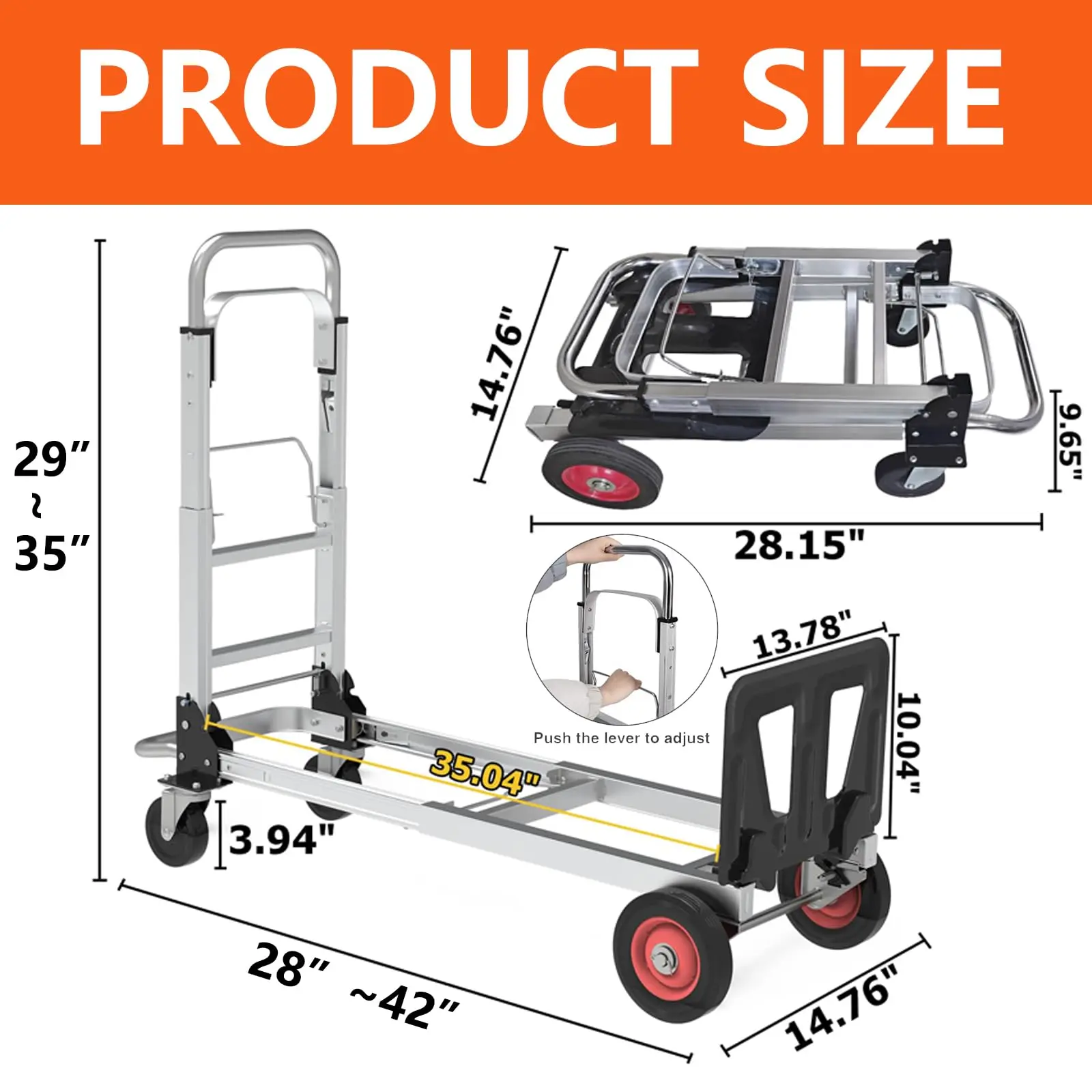 Garvee Heavy-Duty Convertible Aluminum Hand Truck & Platform Dolly, 3-in-1 Folding Cart, 2-Wheel to 4-Wheel, Telescoping Handle, 360° Swivel Wheels, 1000 lb Capacity