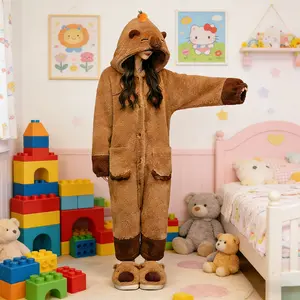 Capybara Adult Onesie Pajamas Cartoon Animal Pajamas Gladiator Suit Halloween Cosplay Costume Warm Sleepwear Jumpsuit