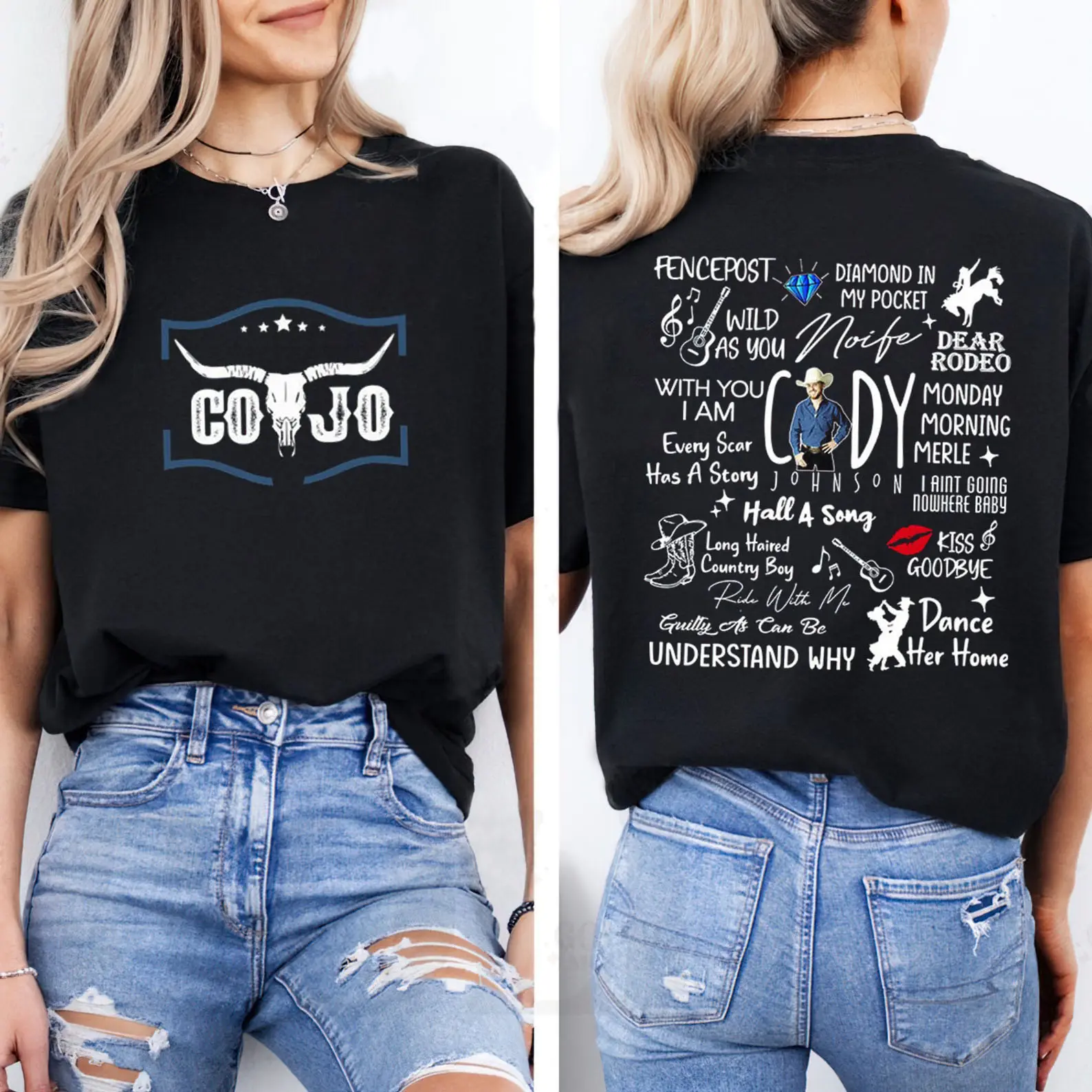 Women's Comfortable Fit Co Jo Bullhead Concert Tee, Cody Johnson Country Music Unisex Short-Sleeve T-Shirt Top