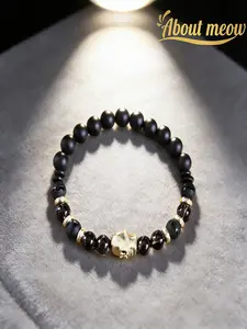 Edgy Positive Energy Bracelet for Men, Copper Skull Gemstone Bracelet with Garnet, Matte Agate, Jasper & Smoky Quartz, Tibetan Jewelry