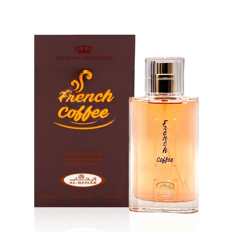 Al Rehab French Coffee Paraben-Free Unisex Eau De Parfum (EDP) - 50ml (1.65oz) BPA-Free Bottle, Arabian Cologne, EDP Fragranced Perfume, EDP Liquid Perfumes, Youth-Focused Gourmet Scent with Bitter Coffee & Chocolate Espresso Notes