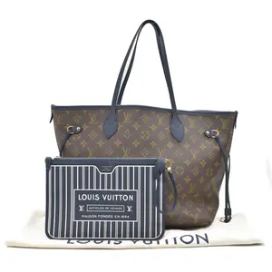 Pre-owned Louis Vuitton leather Shoulder Bags $3100 LV Monogram Neverfull Inside Out w/Pouch MM Navy