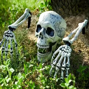 Halloween Garden Floor Decor Skull Set, 3-Piece Insertable Skeleton Props, Left-Handed & Right-Handed Design, Ghostly Garden Decoration