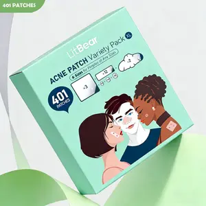 LitBear Pimple Patches (6 Sizes 401 Patches), Big Hydrocolloid Pimple Patch, XL Hydrocolloid Bandages for Body, Cheek, Forehead, Chin, Full Face, Back, Nose, Acne patch & High Pressure Pimple Relief Zit
