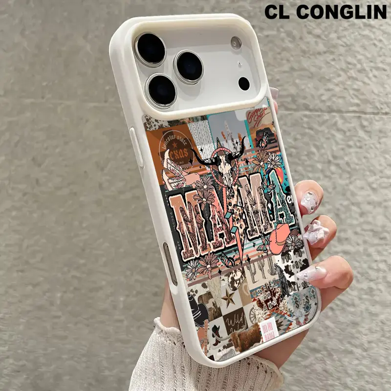 Custom Western Cowboy Bull Head & MAMA Themed Magnetic Protective Cellphone Case, Non-Yellowing Shockproof Soft Silicone Transparent Acrylic Cover with TPU, Wireless Charging Support for iPhone 11-17 Pro Max/Plus, Handheld Devices Accessories