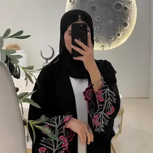 Embroideredandembroideredlongrobe,afashionableouter-wearAbayalongrobeBlackPinkModestMuslimOutfitsModestyMuslimClothing