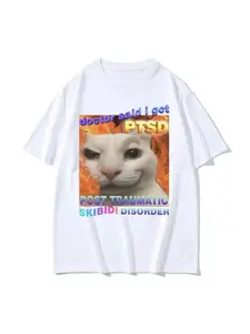 Skibidi Disorder Funny Cute Cat Meme Tee Shirt Gift Men Women Vintage Fashion Casual  Short Sleeve T-shirt Streetwear