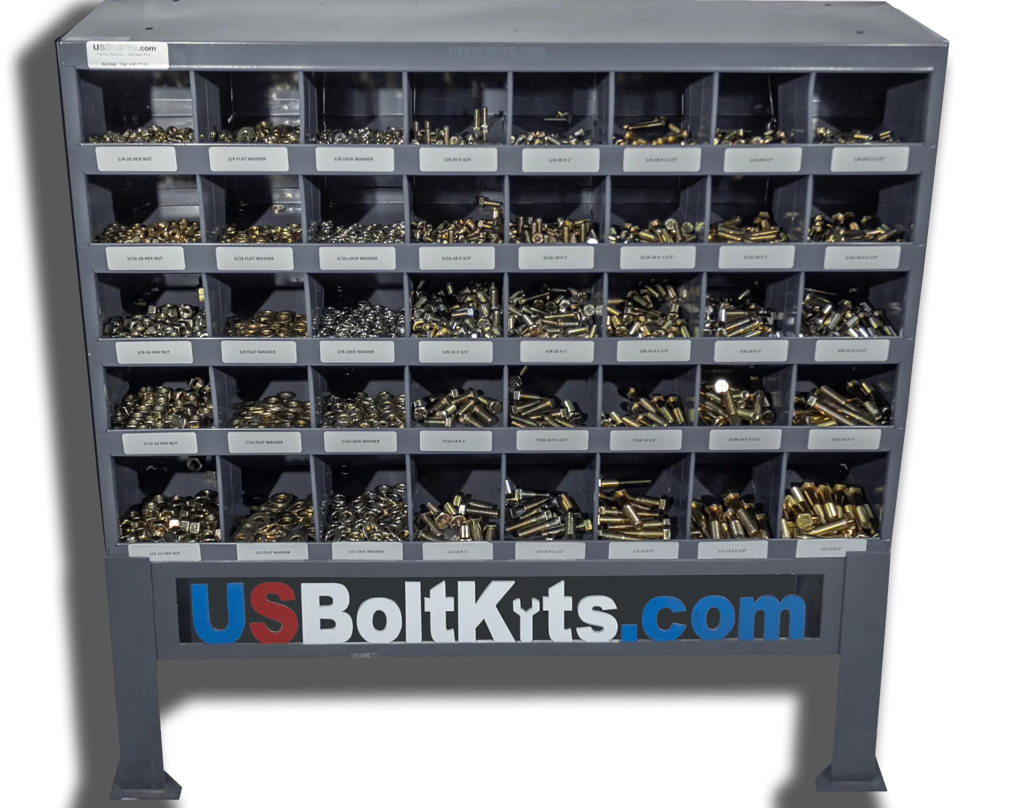 3765 Piece Grade 8 USS Coarse Thread Yellow Zinc Plated Bin Kit with 40 Hole Bin