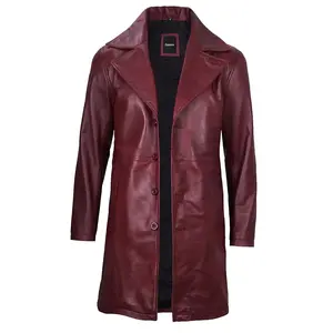 Men's Real Leather Maroon Car Coat – Classic & Sophisticated Outerwear