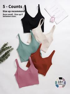 women's solid color racer back sports bra, breathable comfortable quick drying push up bra, workout clothes, top, gym clothes, ladies sportswear for indoor outdoor wear, gymclothes, women's bras, activewear, bra pack, yoga bra