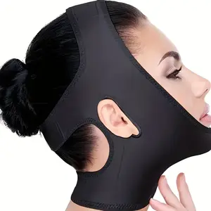 Black Breathable Fabric Facial lifting strips - 1pc Comfort Fit Facial ning Strap for Tightening Nasolabial Folds and Double Chin Reduction