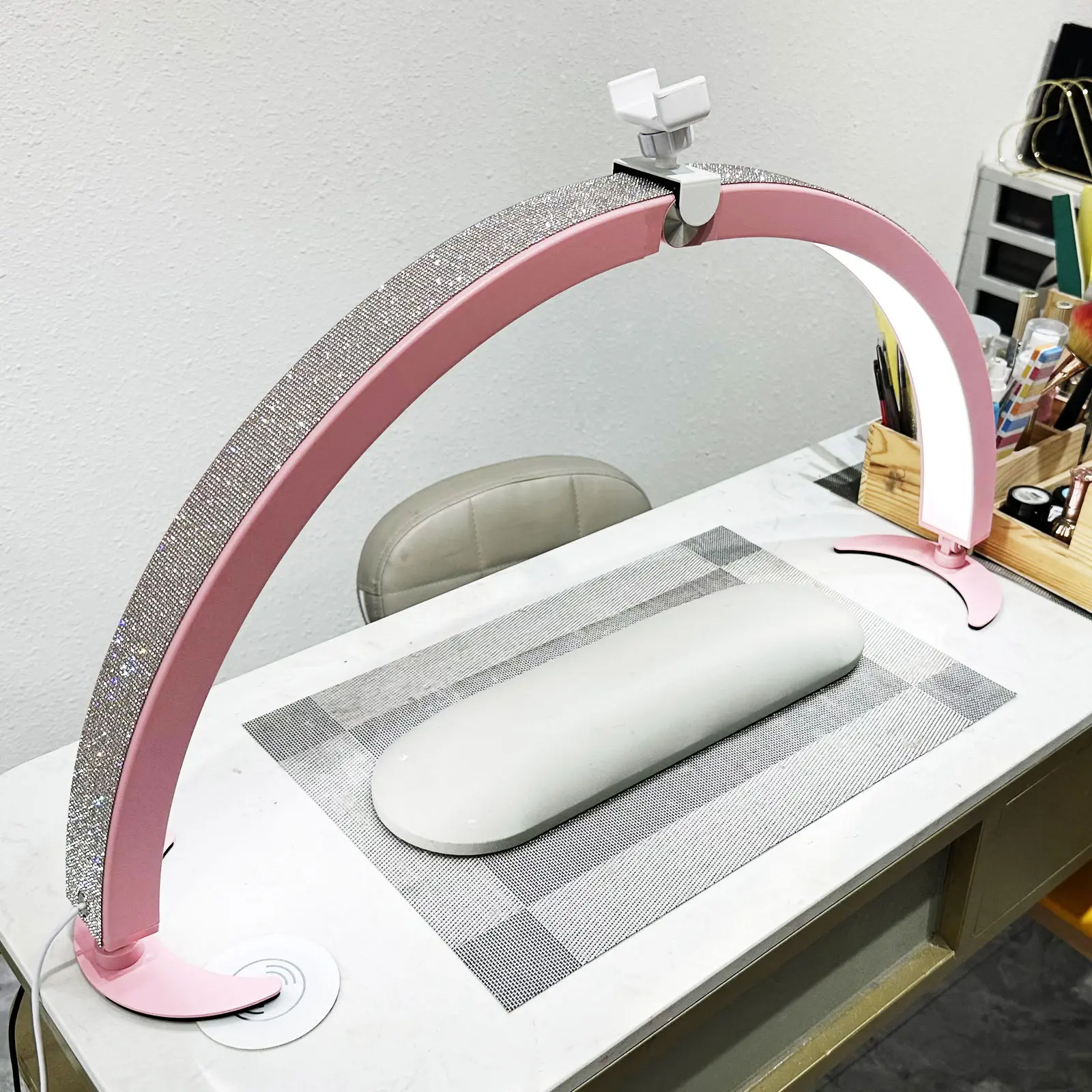 Foldable nail tech light, Half moon light, nail tech light with wire control and remote control, 10 kinds of brightness adjustable, for nail skin care tattoo eyelash LED light