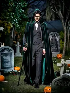 High-End Smooth Solid Color Top Cape Shawl Dress, Premium Fleece Hooded Long Fitted Cape for Carnival Party Dance Role Play Costume Props