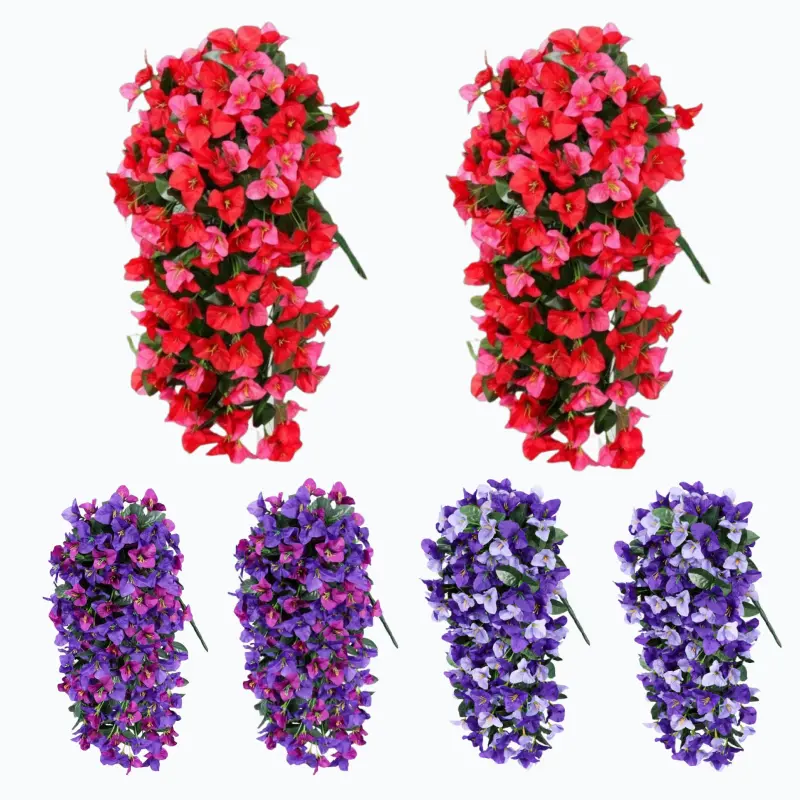 2-Piece UV-Resistant Silk Fabric Bougainvillea Flower Trails - Trail-Shape Faux Plants for Floor/Desk/Wall Everyday Use, Home Decor Accents, Two Piece Set
