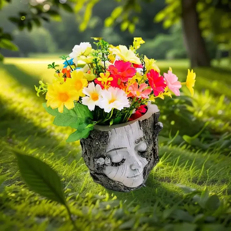 Modern Resin Succulent Planter with Intricate Face Design, Lightweight & Durable, Indoor Outdoor Garden Decor, Unique Artistic Plant Holder