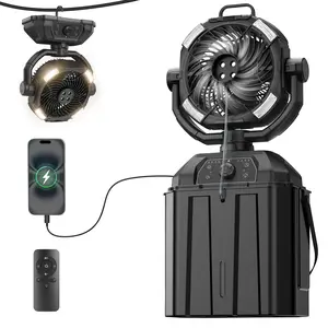 Cool Misting Fan Portable-6L Bucket,32000mAh USB Rechargeable Battery Powered Water Mister Fan with LED Lantern Light Remote & Hook,Outdoor Fans for Patios/Camping/Beach/Golf