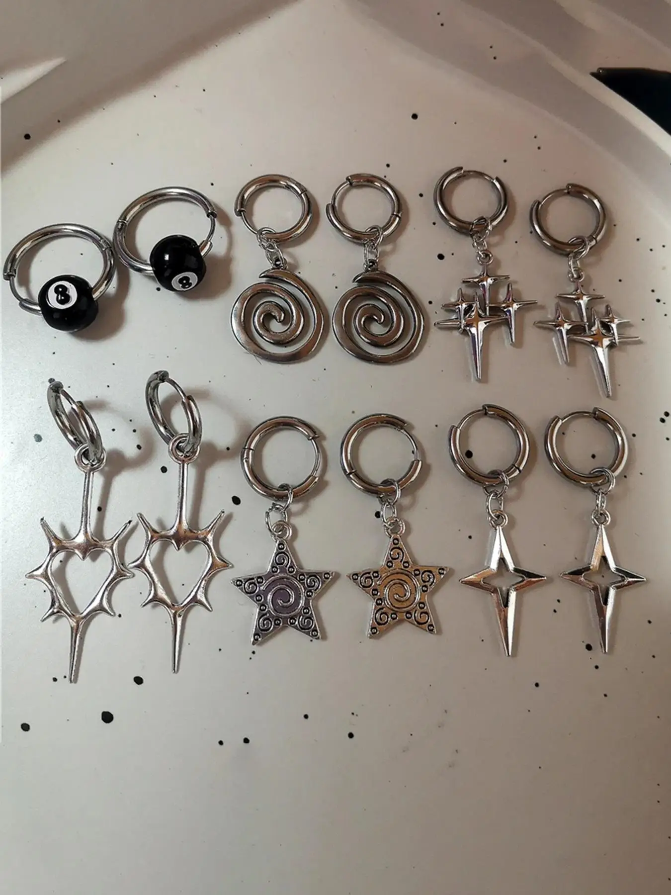 Punk Style Star & Heart Design Ear Cuff & Dangle Earrings, Fashion Jewelry for Party, Daily Clothing Decor, Trendy All-match & Exquisite Jewelry for B