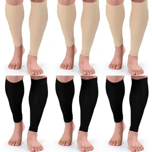 Coume 6 Pairs Footless Compression Socks Calf Leg Compression Sleeves Women Men for Running Cycling Varicose Veins Pain Relief(Small/Medium,Black and Beige)