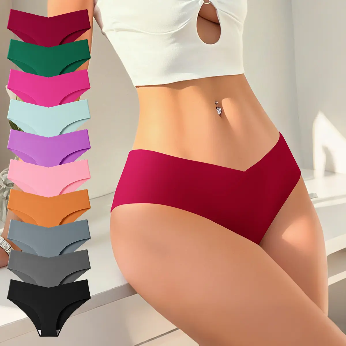 Hotcom Women's Seamless Ice Silk Panties, Basic Plain Lingerie Briefs for Everyday Comfort, 10-Pack Mixed Color Set, Lady, Cute, Halloween