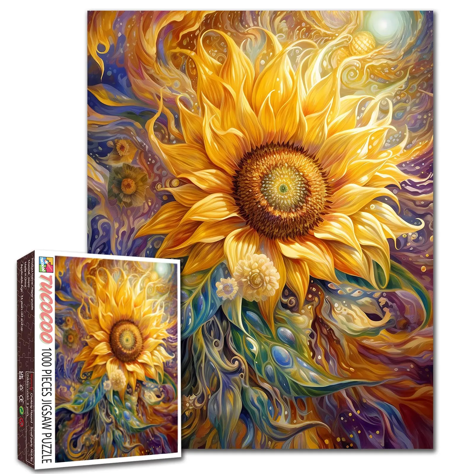 Tucocoo Artistic Sunflower Lotus 1000-Piece Jigsaw Puzzle, Eco-Friendly & Durable Recycled Paper Family Game, Brain Challenge Stress Relief Wall Decor Birthday Gift for Adults (27.5x20in/70x50cm)