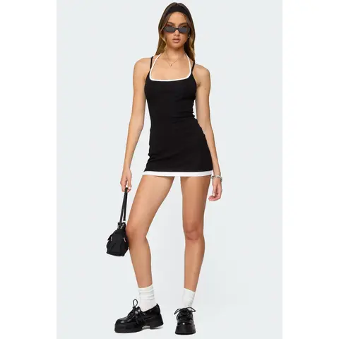 Contrast Layered Look Halter Mini Dress