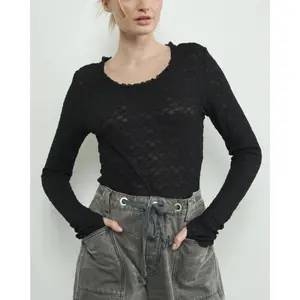 Black Lace Top With Ruffle Neck