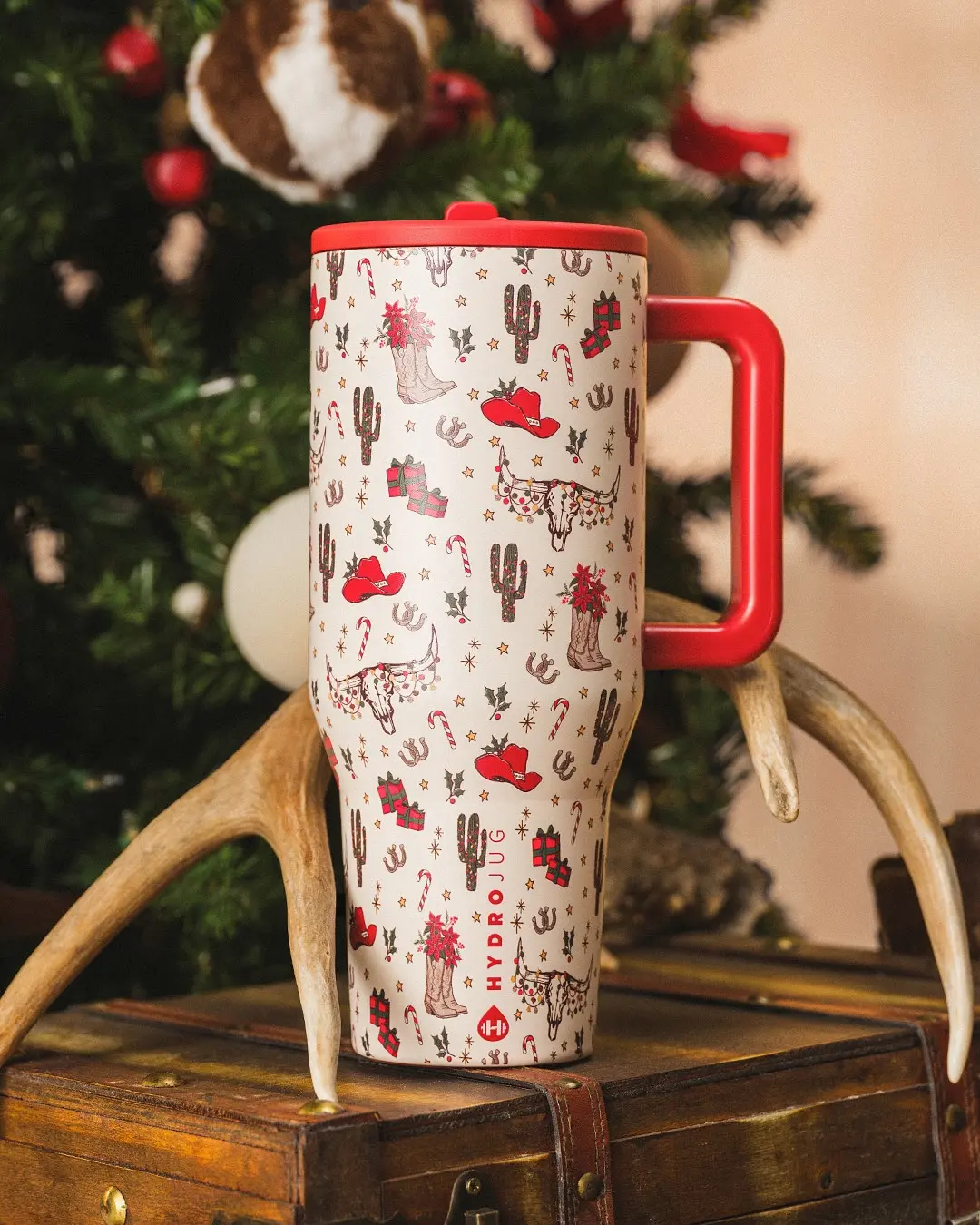 Hydrojug 40oz Western Theme Christmas Insulated Stainless Steel Tumbler for Adults - Portable Reusable, 24H Cold Retention, Leak-Proof Lid, Car Cup Holder Compatible, Convenient for On-the-Go Use for Christmas Celebrations