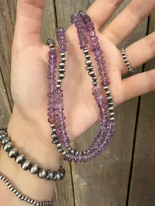 Amethyst and Desert Pearl Sterling Silver 18-20 Inch Necklace