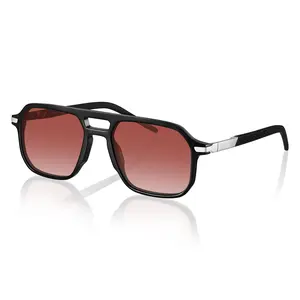 Men’s Aviator Acetate Sunglasses Architectural Geometric Frame with Alloy Temples Polarized UV400 Protection & Silicone Tips