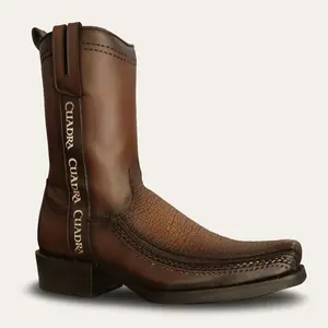Cuadra Men's Brown American Bison Leather Laser & Zipper Narrow Square Toe Western Boot