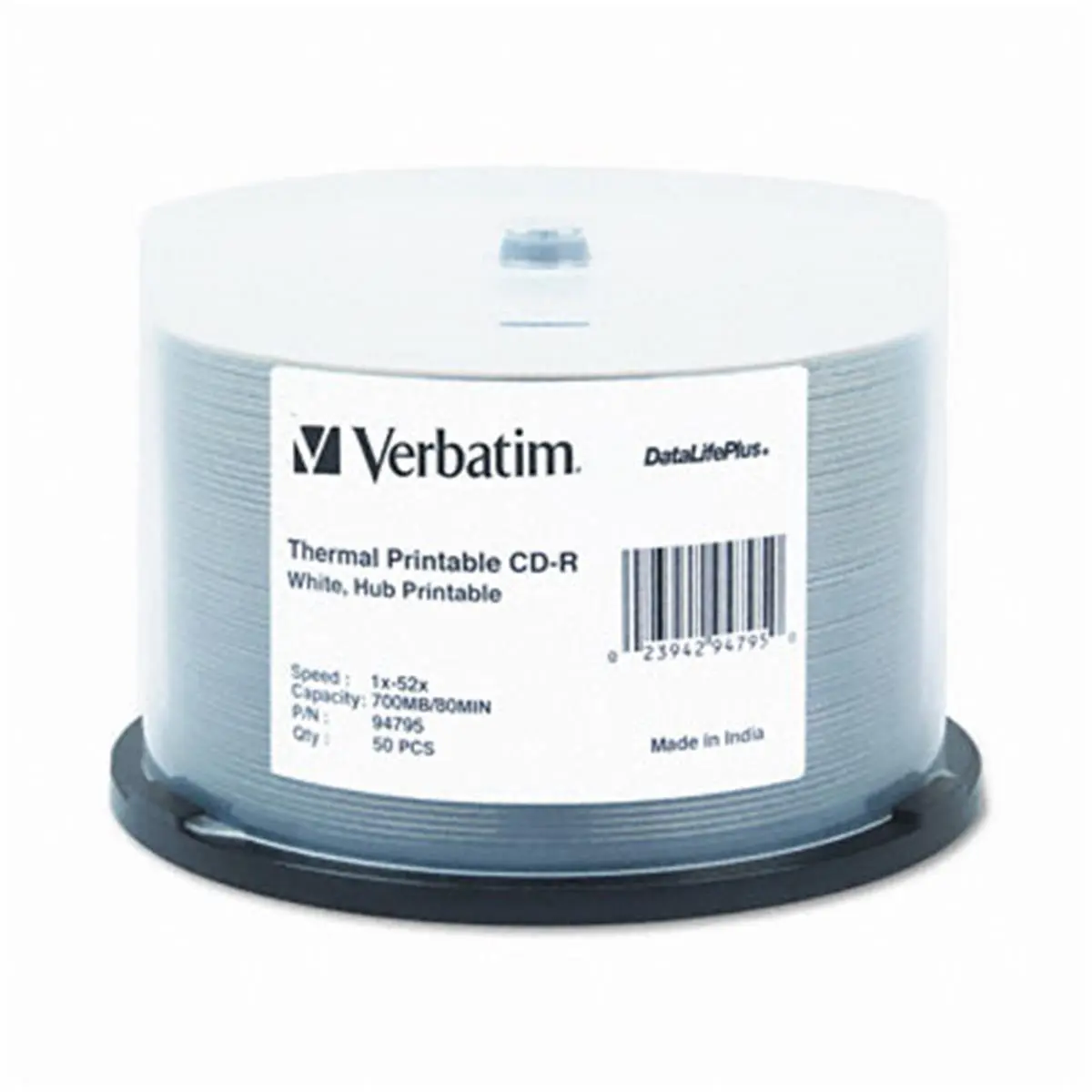 Verbatim 212 MAIN Printable Recordable CD-R Discs, 50-Pack Bulk Pack, 700MB/80min, 52x Speed, Patented White Spindle Mount, Thermal Print & Edge Labeling Capable, for Audio & Data Storage with CD Drives