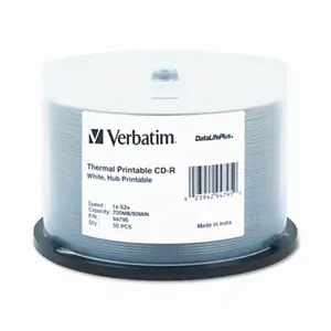 Verbatim 212 MAIN Printable Recordable CD-R Discs, 700MB/80min, 52x Speed, Patented White Spindle, 50-Pack for Audio Storage & Data Use with CD Drives