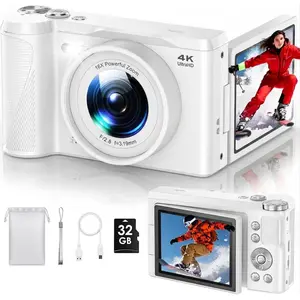 4K Digital Camera for Photography, 56MP & 3'' 180?Flip Screen Autofocus Vlogging Point and Shoot Camera for YouTube,Photo Travel Compact Camera with 16X Zoom 32G for Beginner Content Creator