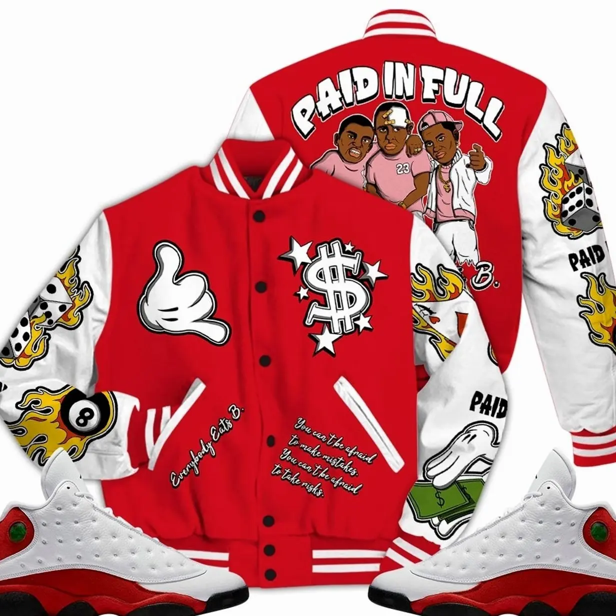 Retro 13 Chicago Varsity Jacket, Chicago 13s Outfits, Money Paid In Full Unisex T-Shirts To Match Sneakers, Streetwear Style Urban