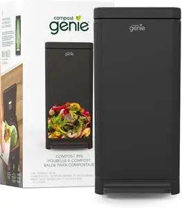 Black Kitchen Compost Bin, Black Stainless-Steel Large, 3.6 Gallon, Indoor Odorless Composting, Hands-Free, Washable Parts, Includes 8 Tear-Off Compostable Bags and 4Carbon Filter